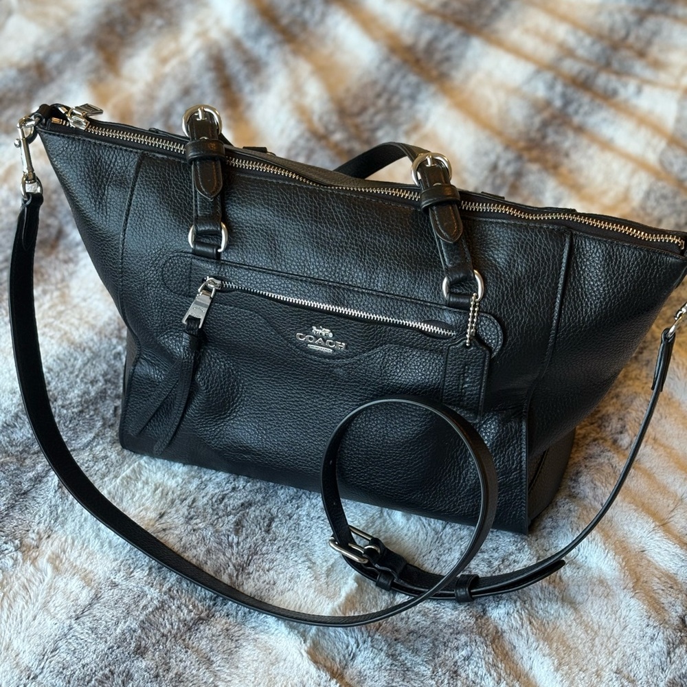 Coach Black Leather Tote with Structured Design